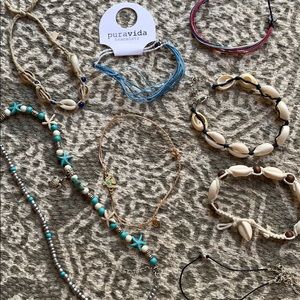 Assorted beach styled bracelets and necklaces